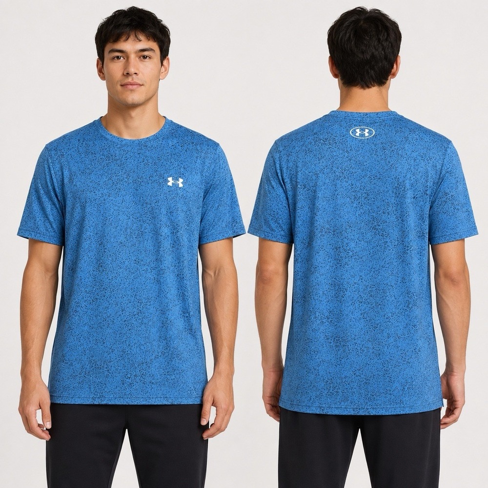 Under Armour Men's Tech Tee Tall Large Blue Black Pixelated Loose Fit